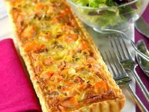 Recette tarte poireau, saumon et crevettes