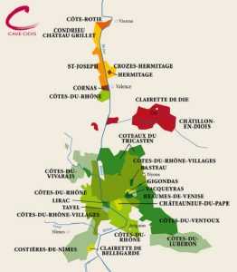 Carte des vins de Côtes du Rhône