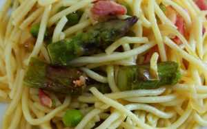 Recette spaghetti aux asperges et aux petits pois