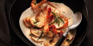 gambas flambees au whisky sur lit de creme