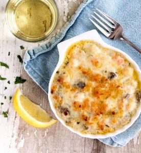 gratin de coquilles saint-jacques et lotte