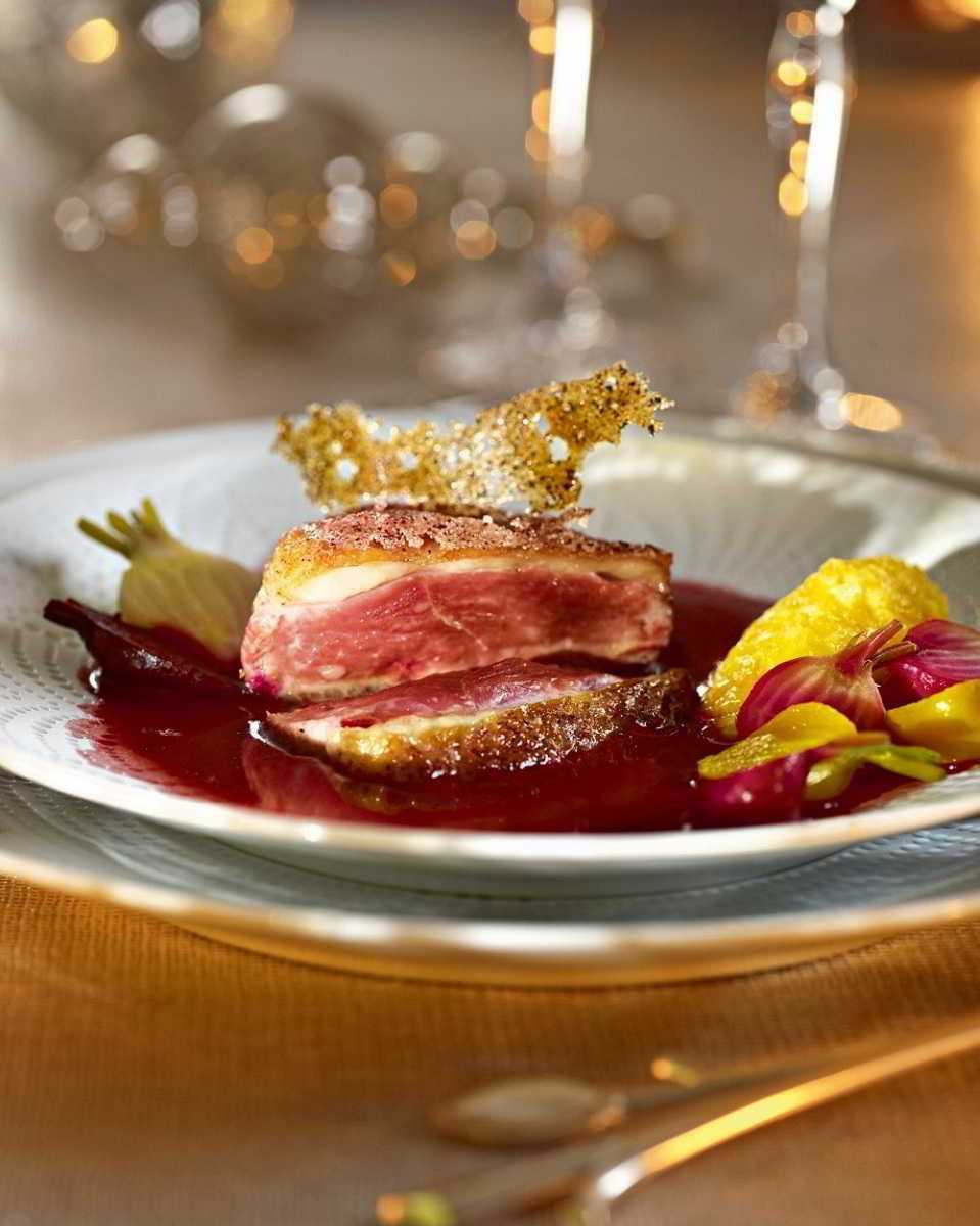 Recette Magrets de canard à l'hibiscus et fondue d'orange