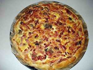 Recette Quiche moules, lardons et gruyère