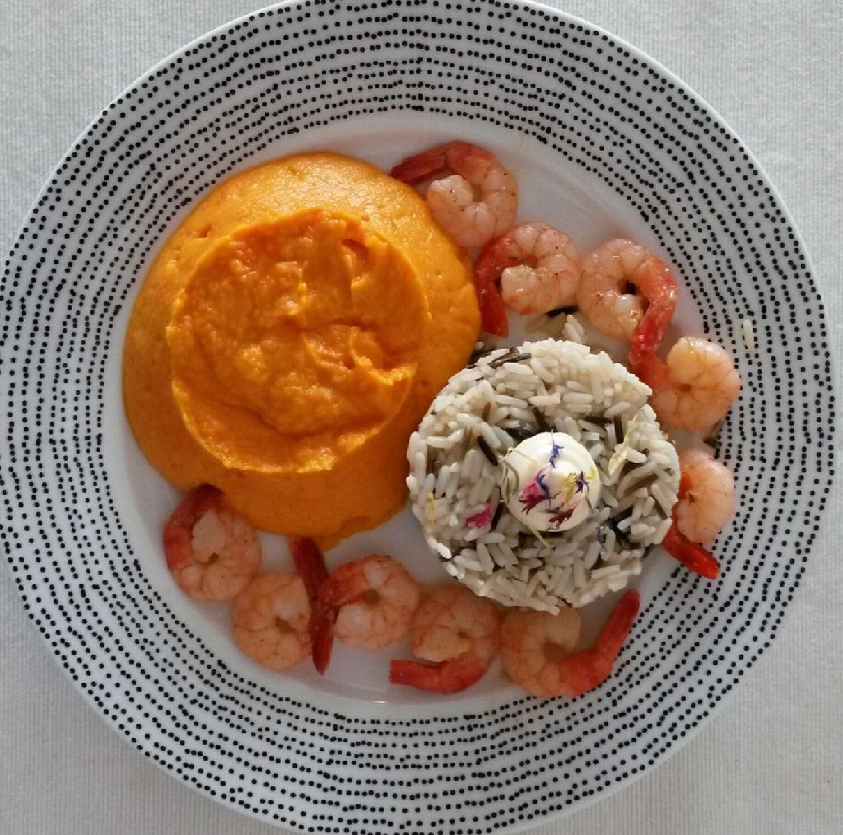 Recette Gambas à la purée de carottes coco