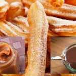 Churros à la cannelle et sauces au chocolat et caramel