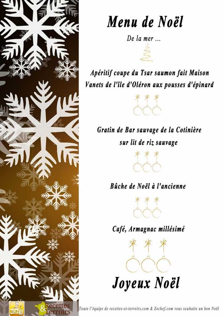 Carte du menu de Noel 2021