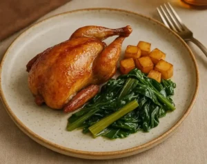 Recette Cailles rôties aux topinambours fondants et blettes braisées au vin blanc
