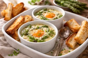 recette Œufs cocotte aux asperges vertes et parmesan