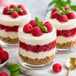 Verrines façon cheesecake citron–framboise–basilic (sans cuisson)