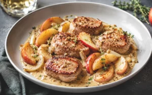Filet mignon de porc aux pommes, moutarde et cidre