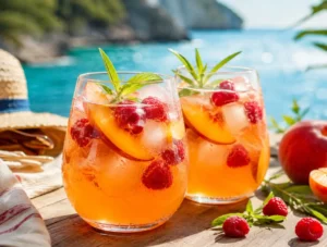 Recette Spritz d'été à la pêche, framboise et verveine